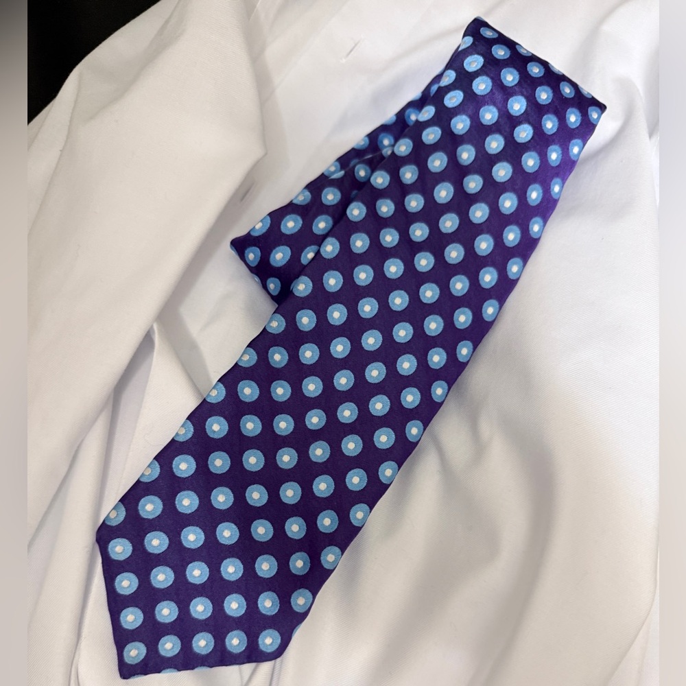 Ted Baker Classic Plum & Blue Polka Dot Silk Tie - Picture 3 of 3
